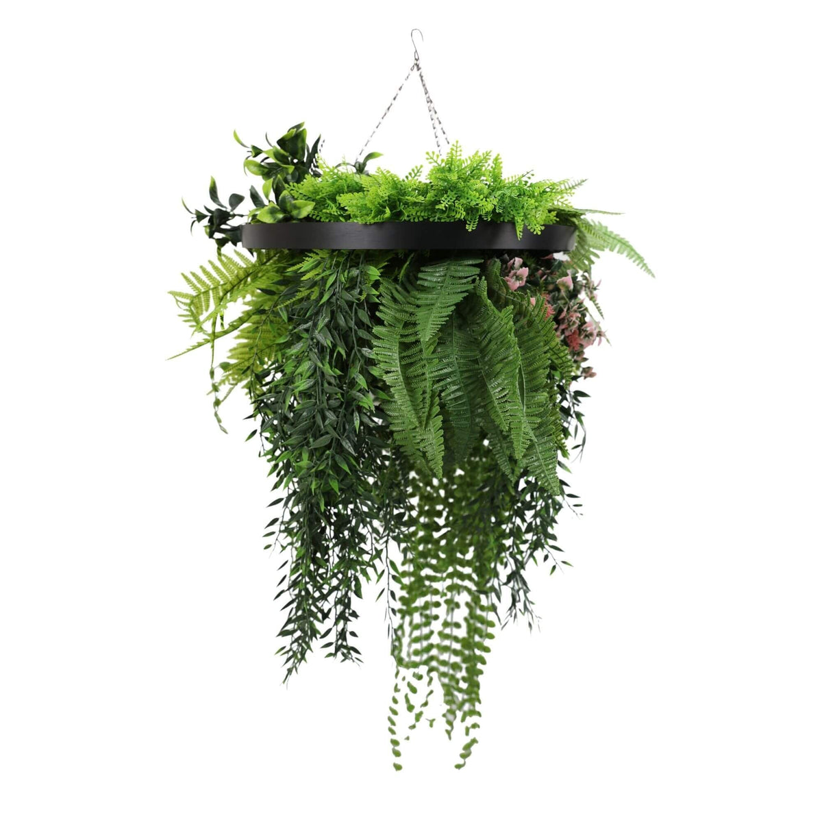 Black Artificial Hanging Green Wall Disc 40cm UV Resistant - Designer Vertical Gardens artificial hanging fern plant artificial hanging ferns