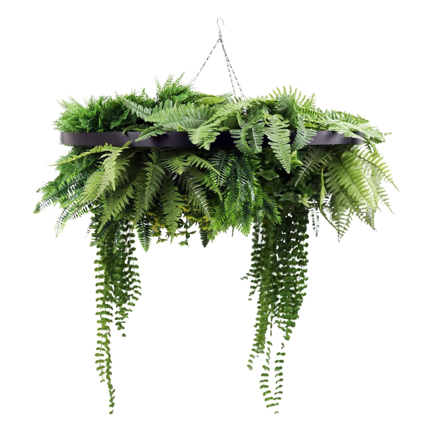 Black Artificial Hanging Green Wall Disc 80cm UV Resistant - Designer Vertical Gardens artificial hanging fern artificial hanging fern plant