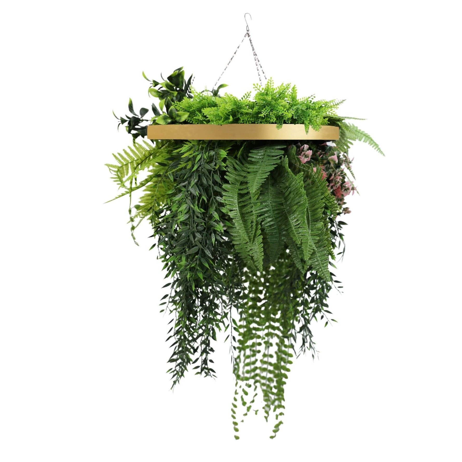 Gold Artificial Hanging Green Wall Disc 40cm UV Resistant - Designer Vertical Gardens hanging boston fern hanging fern