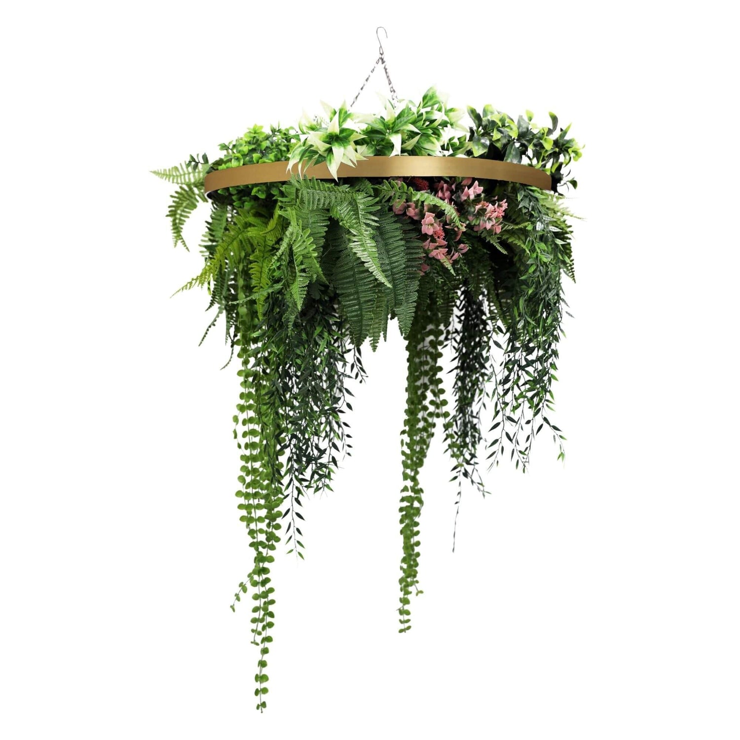 Gold Artificial Hanging Green Wall Disc 60cm UV Resistant - Designer Vertical Gardens artificial hanging fern Artificial vertical garden wall disc