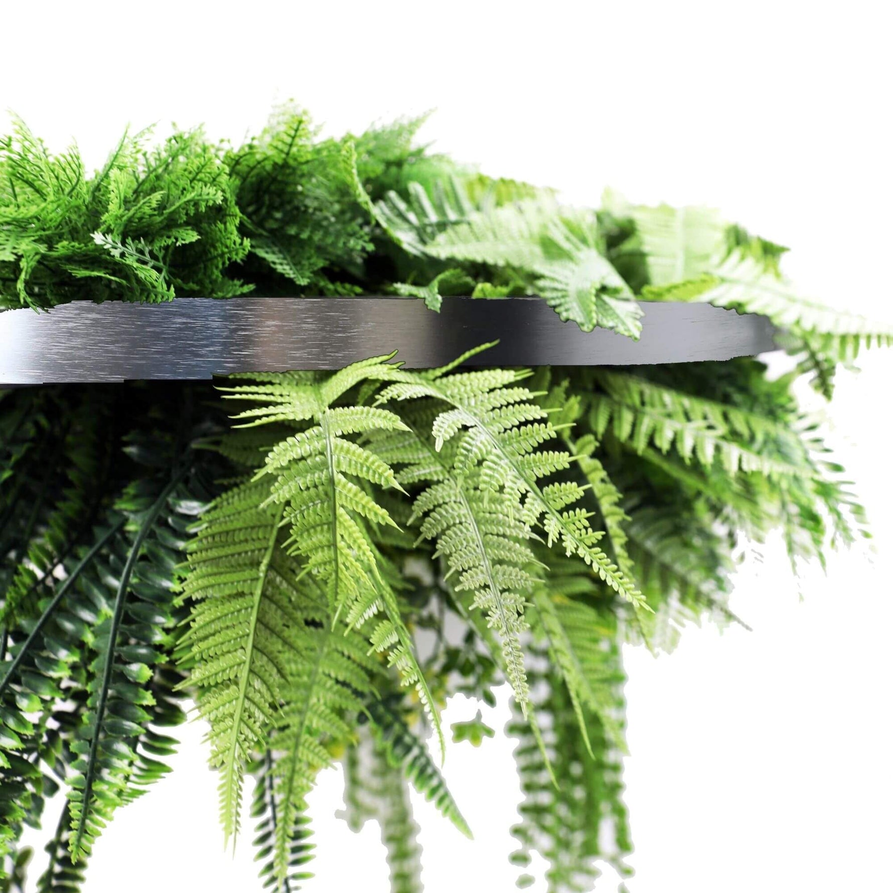 Silver Artificial Hanging Green Wall Disc 80cm UV Resistant Foliage - Designer Vertical Gardens artificial hanging fern plant artificial hanging ferns