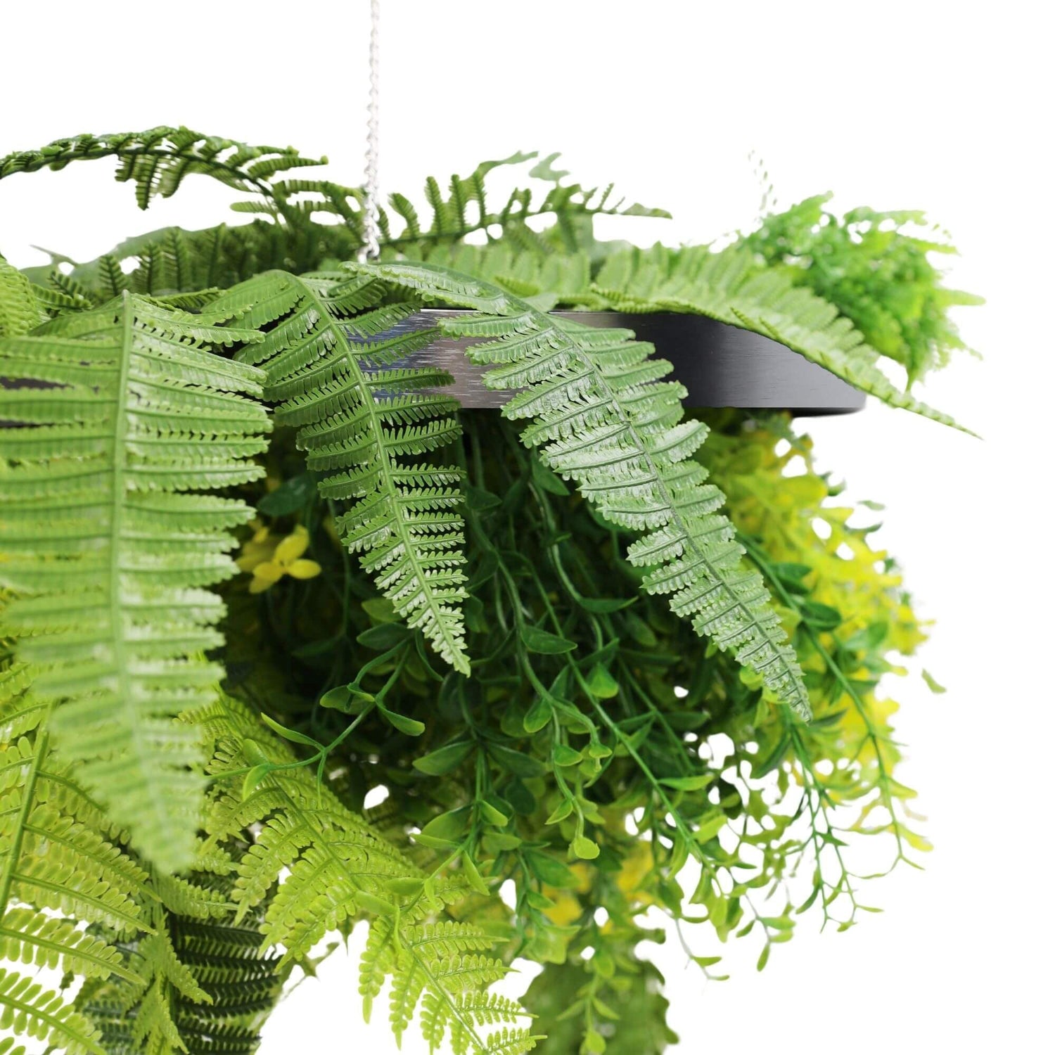 Silver Framed Roof Hanging Disc With Draping Life - Like Plants UV Resistant 40cm - Designer Vertical Gardens artificial hanging fern artificial hanging fern plant