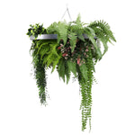 Silver Framed Roof Hanging Disc with Draping Life - Like Plants UV Resistant 60cm - Designer Vertical Gardens artificial hanging fern artificial hanging ferns