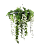 Silver Framed Roof Hanging Disc With Draping Life - Like Wisteria Flowers UV Resistant 60cm - Designer Vertical Gardens artificial hanging fern artificial hanging ferns