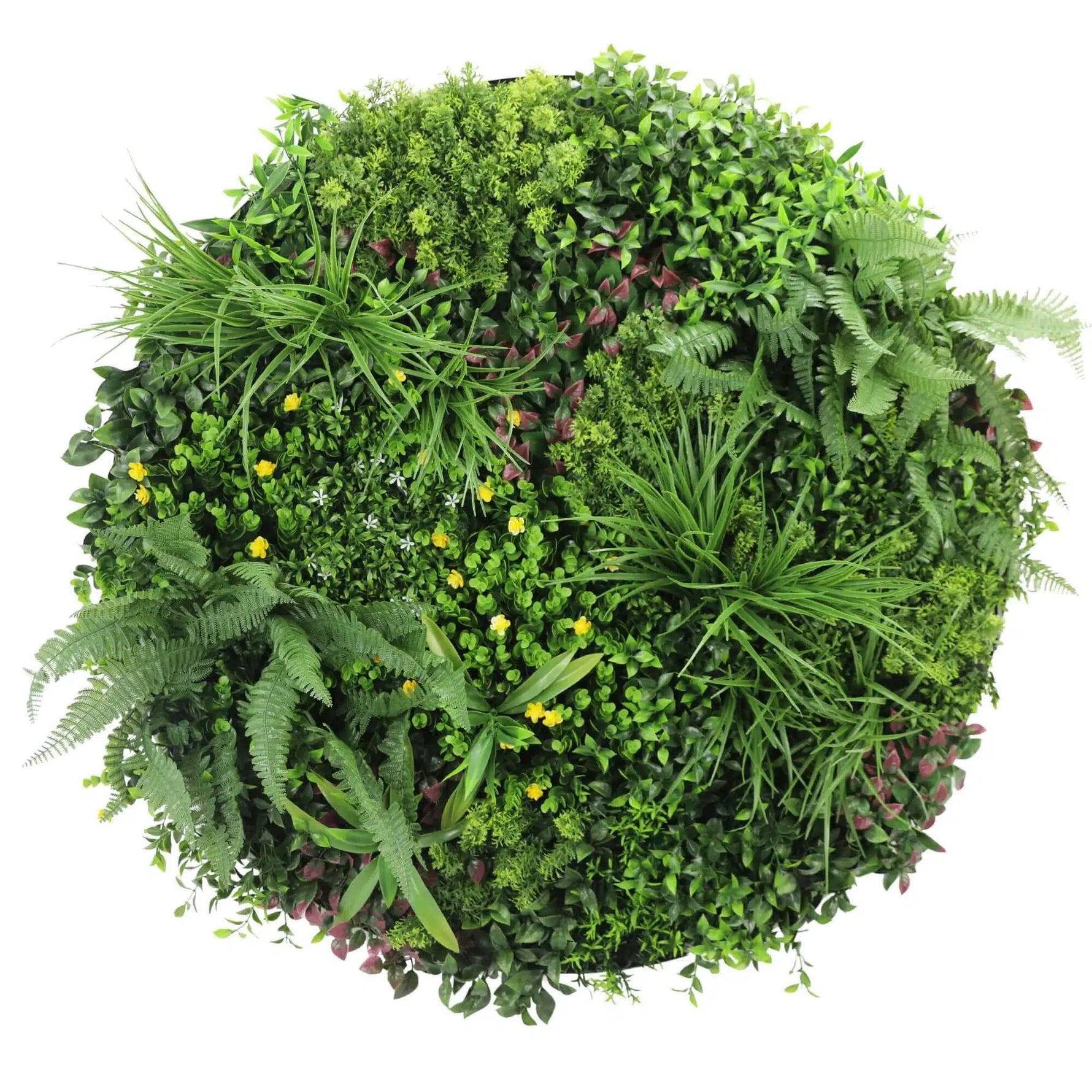 Slimline Artificial Green Wall Disc Art 100cm Country Fern UV Resistant (White)