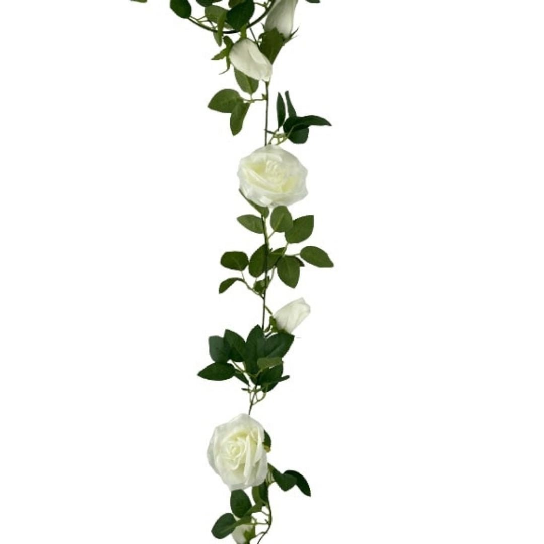 Artificial White Rose Garland 190cm - Designer Vertical Gardens garland hanging garland