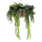 Black Framed Roof Hanging Disc With Draping Life-Like Plants 60cm - Designer Vertical Gardens hanging plants