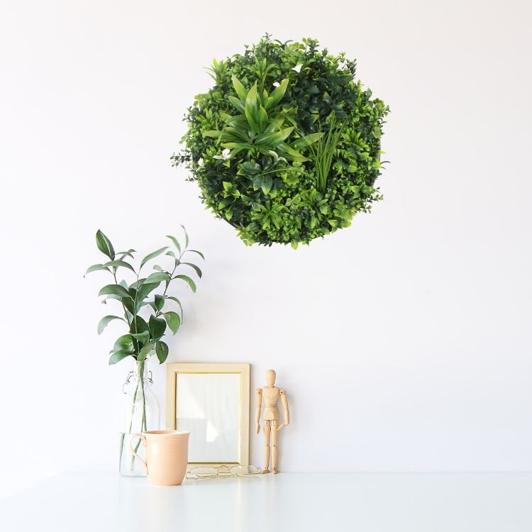 Flowering White Artificial Green Wall Disc UV Resistant 50cm (Black Frame) - Designer Vertical Gardens artificial garden wall plants artificial green wall australia