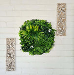 Flowering White Artificial Green Wall Disc UV Resistant 50cm (White Frame) - Designer Vertical Gardens artificial garden wall plants artificial green wall sydney