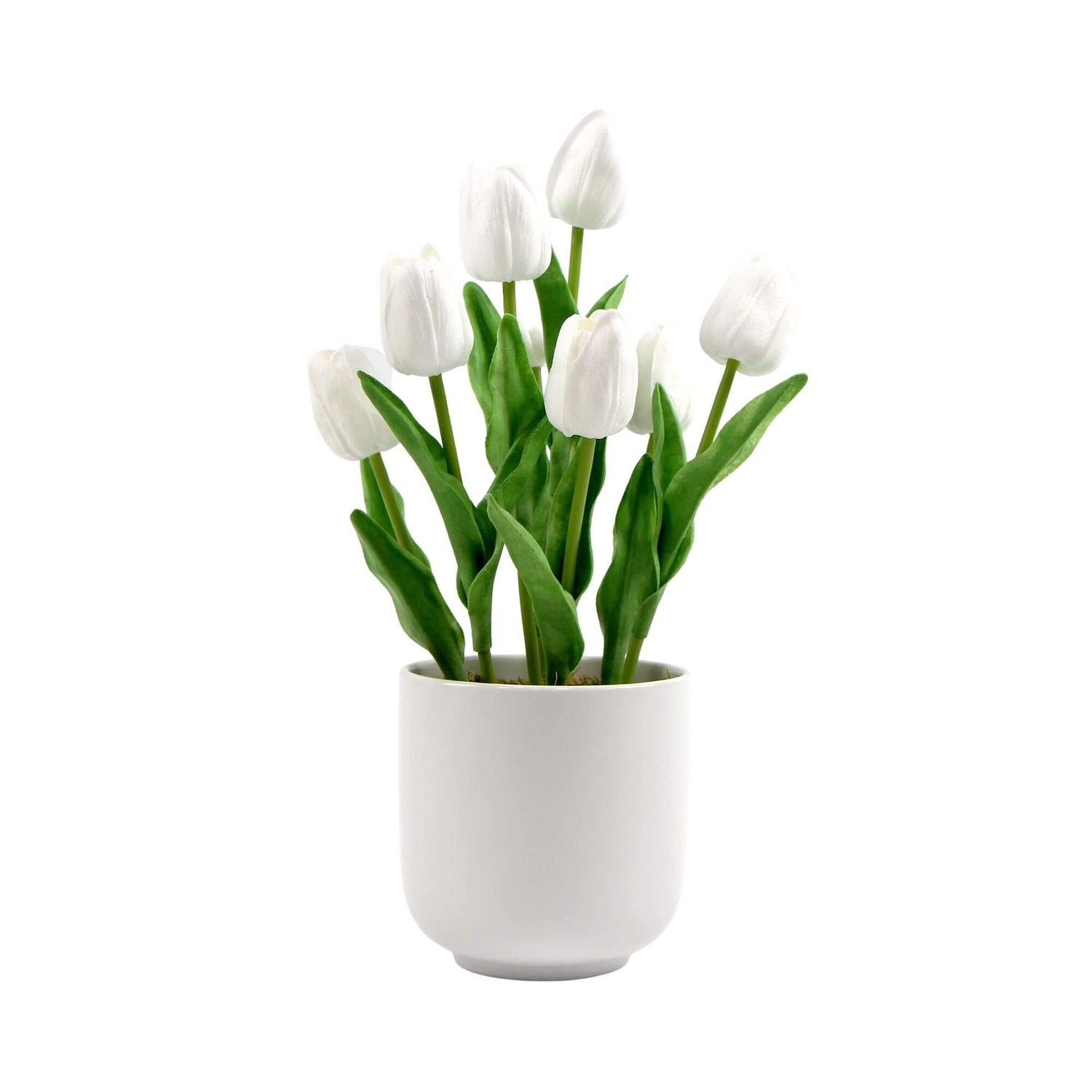 Flowering White Artificial Tulip Plant Arrangement With Ceramic Bowl 35cm - Designer Vertical Gardens Artificial Shrubs and Small plants