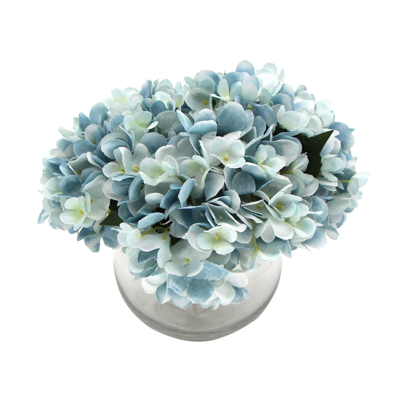 Premium Faux Hydrangea With Glass Vase (Artificial Flowering Blue Hydrangea) 23cm - Designer Vertical Gardens Flowering plants