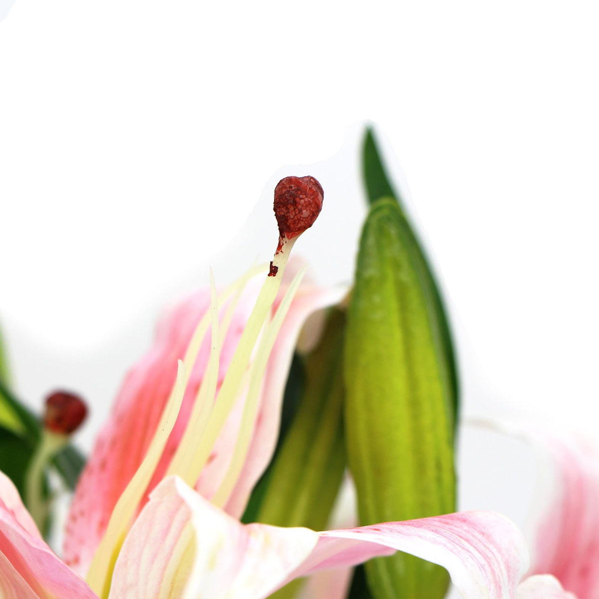 Premium Faux Pink Lily In Glass Vase (Artificial Tiger Lily Arrangement) - Designer Vertical Gardens