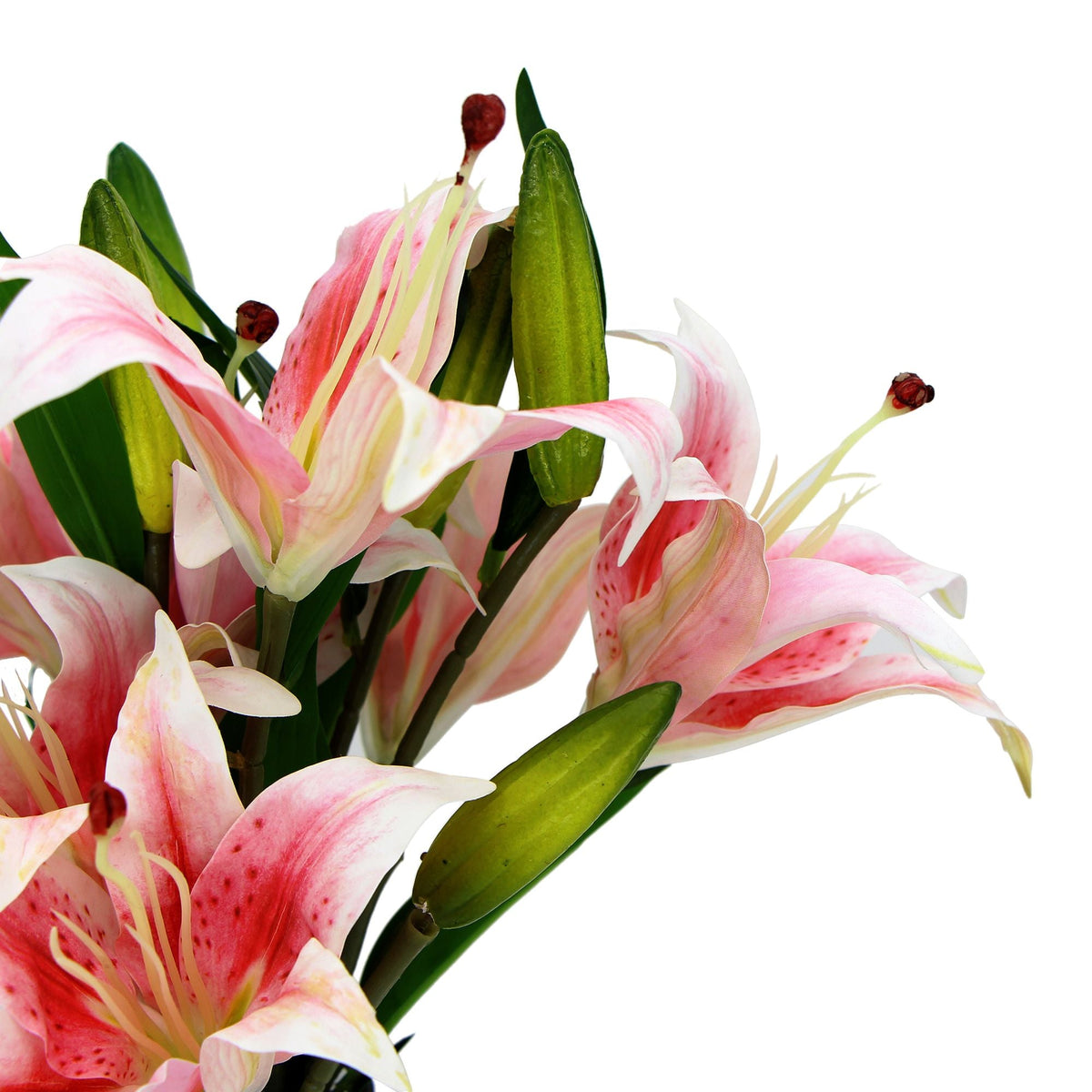 Premium Faux Pink Lily In Glass Vase (Artificial Tiger Lily Arrangement) - Designer Vertical Gardens